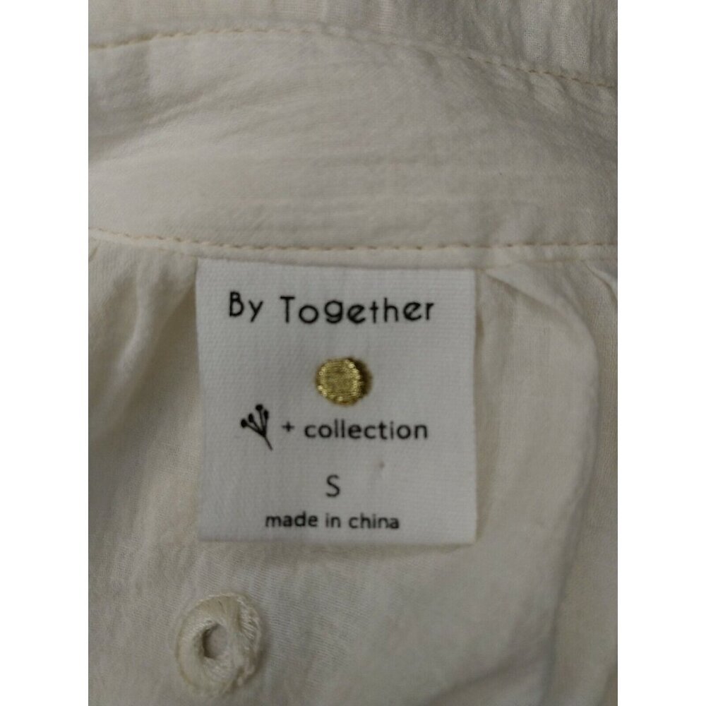 By Together Women's Size Small Long Sleeve Blouse Cream Mirror Stitched Raw Hem - Picture 5 of 6